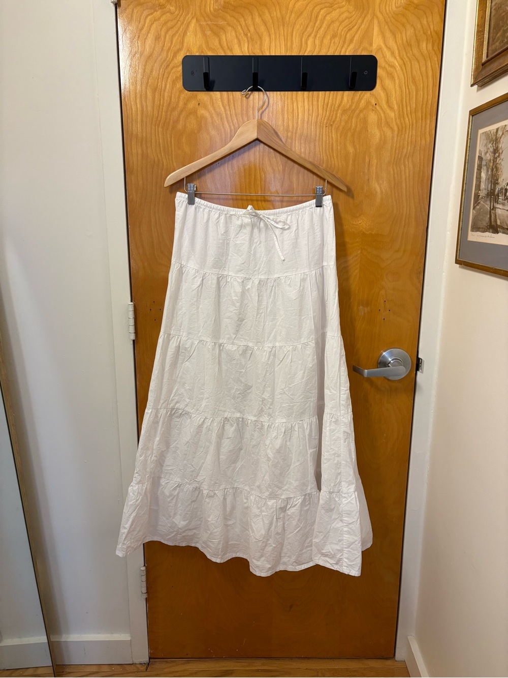 Zara White Tiered Maxi Skirt with Drawstring Waist